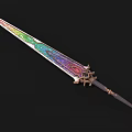 Ornate Iridescent Sword Featuring Intricate Hilt And Colorful Blade Design