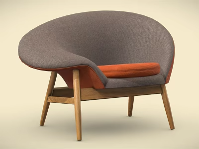Modern Single Seater Sofa Featuring Gray Upholstery Orange Cushion And Wooden Legs 3d model