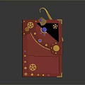 Red Book Shaped Decorative Object With Golden Gears Gemstones And Teapot