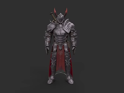 Woman Wearing Fantasy Metallic Armor With Red Horns And Red Cape 3d model