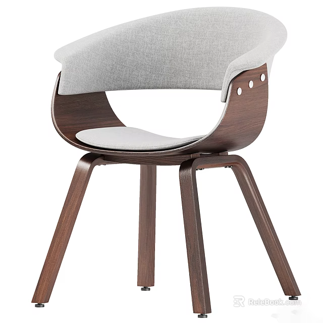 Modern Light Grey Fabric Dining Chair With Dark Brown Wooden Legs 3d model 