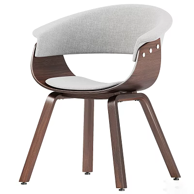 Modern Light Grey Fabric Dining Chair With Dark Brown Wooden Legs 3d model