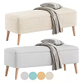 Beige And Gray Lazy Sofa With Striped Blanket And Pillow Wooden Legs And Color Options