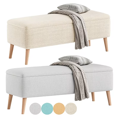 Beige And Gray Lazy Sofa With Striped Blanket And Pillow Wooden Legs And Color Options 3d model