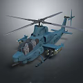 Military Attack Helicopter Weapon Platform With Blue Gray Fuselage Rotor System And Machine Gun Mounts