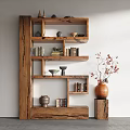 Rustic Multi tiered Wooden Shelving Unit Displaying Books Decorative Pots and Flower Vase