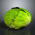 Fresh Green Cabbage With Crisp Wrinkled Leaves On Dark Reflective Surface