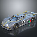 Sleek Gray Race Car With Yellow Stripes Number 1 And Italian Flag Accents