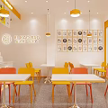 Bright Modern Milk Tea Shop Interior Design With Cozy Tables Chairs Counter And Menu Board