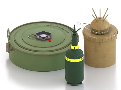 Military Weapons Including Land Mine Hand Grenade And Spiked Explosive Device 3d model
