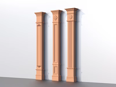 Three Ornate Decorative Columns With Intricate Carvings And Classic Design 3d model