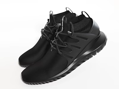 Black Sports Shoes with Mesh Upper Lace-Up Design and Durable Rubber Sole 3d model