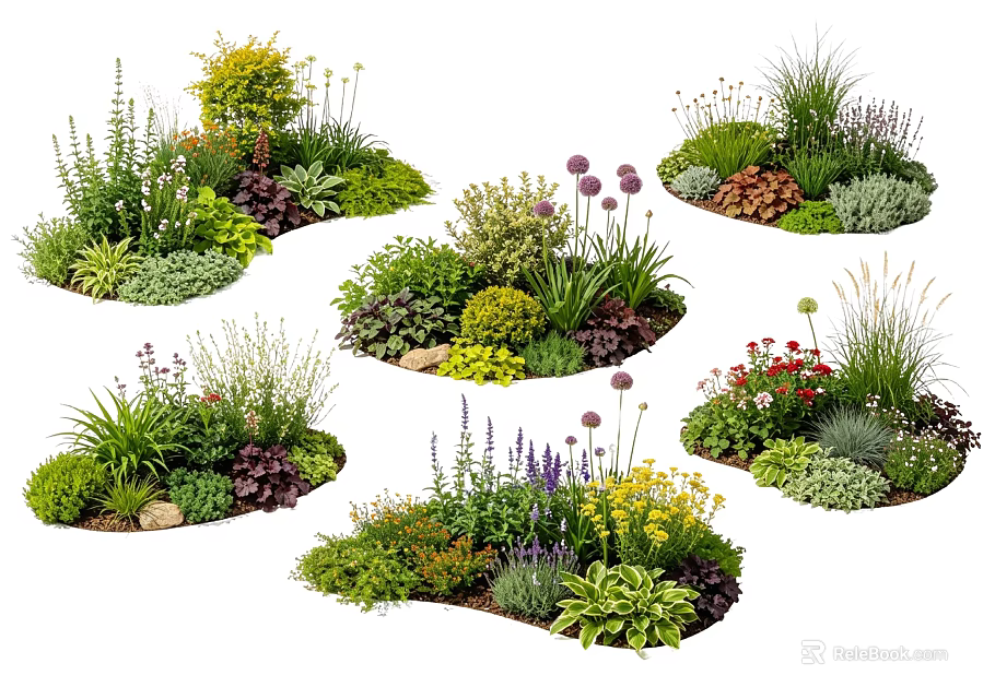 Mixed Plant Combinations With Colorful Flowers Greenery And Diverse Garden Layouts 3d model 