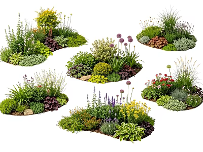 Mixed Plant Combinations With Colorful Flowers Greenery And Diverse Garden Layouts 3d model