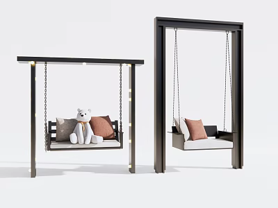 Outdoor Play Equipment Swing Set With Black Frame Chain Suspension And Comfortable Cushions 3d model