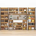 Modern Kitchen Storage Cabinet Rack With Multiple Shelves Lighting And Kitchen Items 3d model