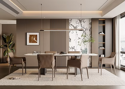 Minimalist Italian Restaurant Dining Table and Chair Combination Wine Cabinet Chandelier Ornaments Refrigerator Electrical Appliances Hanging Picture 3d model