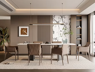 Minimalist Italian Restaurant Dining Table and Chair Combination Wine Cabinet Chandelier Ornaments Refrigerator Electrical Appliances Hanging Picture 3d model