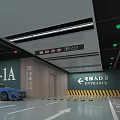 Modern Indoor Parking Garage with Elevator Entrance Directional Arrows Blue Car and Numbered Space 1A