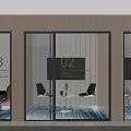 Modern Lounge Area Interior With Glass Doors Tables Chairs And TV