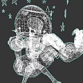 Game Movie Character Robot With Skull Head And Transparent Helmet Surrounded By Stars