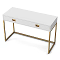 Modern White Desk With Two Drawers Gold Handles And Gold Metal Frame