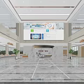 Modern Lobby Interior With Large Screen Reception Desk Marble Floor And Glass Walls