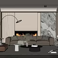 Elegant Modern Living Room With Sofa Fireplace Marble Accent Wall Floor Lamp And Coffee Table