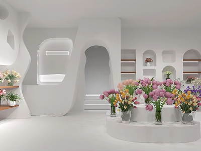 Floral Shop Interior Design With Colorful Flower Bouquets On Display Platforms 3d model