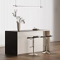 Modern Bar Counter with Two Bar Stools Vase Lighting Fixture and Vertical Blinds