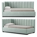 Light Green Single Bed With Upholstered Vertical Stripe Headboard And Gray Mattress