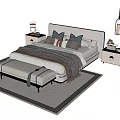 Modern Double Bed With Bedside Tables Pillows Blanket Bench And Pendant Light 3d model