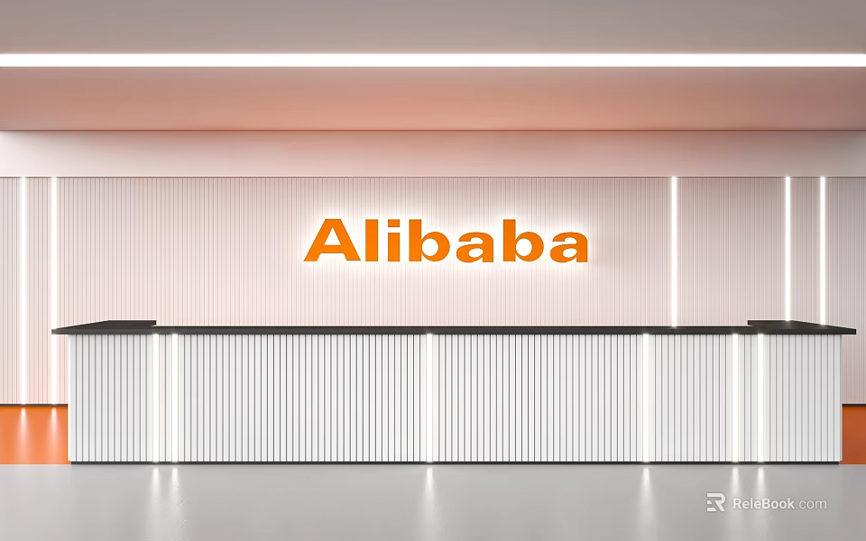 Alibaba Reception Desk In Modern Lobby With White Wall And Logo Design 3d model 