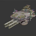 Sci Fi Warship Model Featuring Multiple Cannons Metallic Structure And Detailed Deck