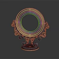 Ornamental Decorative Set With Circular Metal Frame Gold Blue Accents And Curved Design Elements
