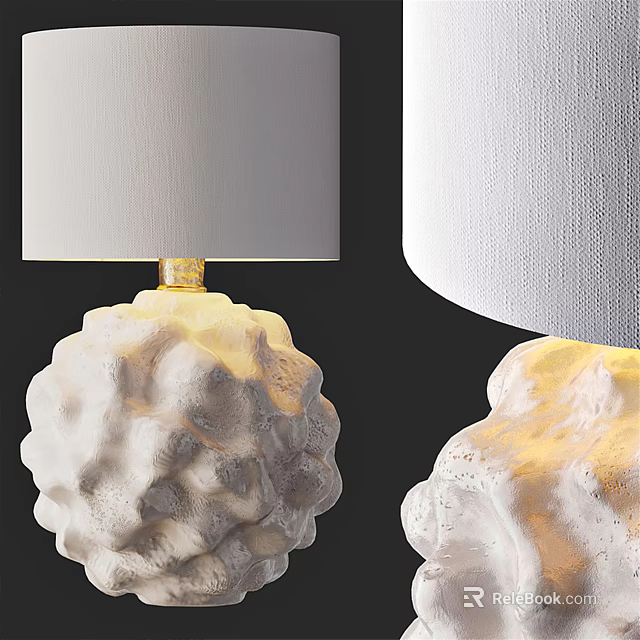 Textured White Table Lamp With Gold Base And White Fabric Lampshade Design 3d model 