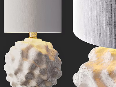 Textured White Table Lamp With Gold Base And White Fabric Lampshade Design 3d model