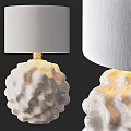Textured White Table Lamp With Gold Base And White Fabric Lampshade Design
