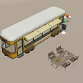 Fast Food Car Tables and Chairs Bus 3d model