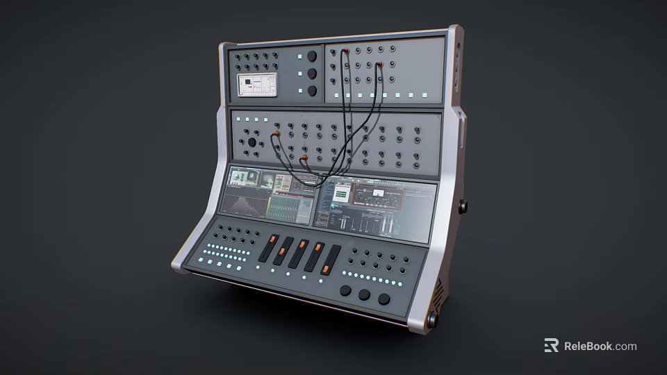 Advanced Industrial Control Console With Buttons Knobs Display Screens And Connecting Wires 3d model 