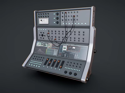 Advanced Industrial Control Console With Buttons Knobs Display Screens And Connecting Wires 3d model