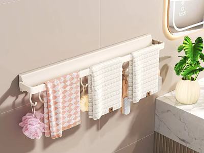 Wall Mounted Bathroom Accessories With Towel Rack Colorful Towels And Green Plant 3d model