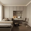 Modern Tatami Bedroom Interior Design With Desk Chair Window Curtains And Wooden Floor