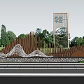 Modern Landscape Wall With Wooden Structure Wavy Decorations Circular Cutout Greenery Water Feature At Night
