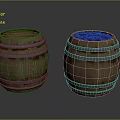 Decorative Wooden Barrel Ornament Set With Two Barrels Silver Metal Hoops And Purple Fillings
