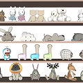 Colorful Soft Plush Toys With Various Animal Designs Displayed On Shelves
