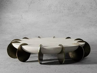 Unique Modern Coffee Table With Round Marble Top And Metallic Ring Base 3d model