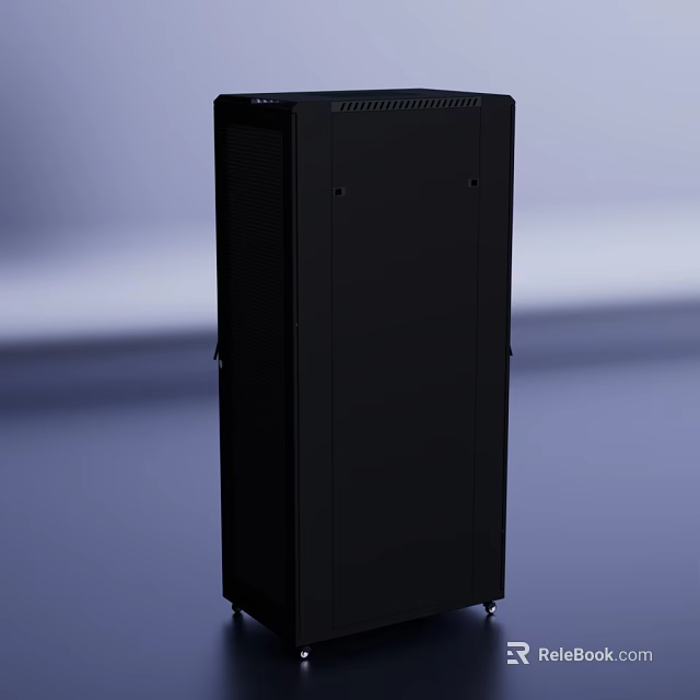 Black Vertical Server Cabinet With Wheels And Ventilation Vents For Industrial Use 3d model 