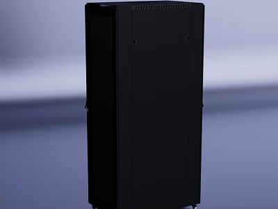 Black Vertical Server Cabinet With Wheels And Ventilation Vents For Industrial Use 3d model