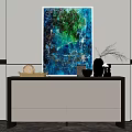 Elegant Modern Entryway Console Cabinet With White Surface Brass Decor And Blue Artwork 3d model
